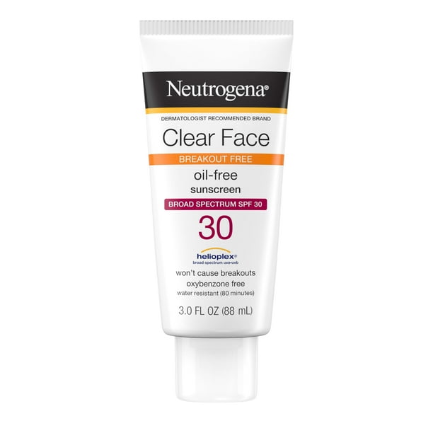 Loción de protección solar Neutrogena Clear Face SPF 30, 90 ml, piel con acné