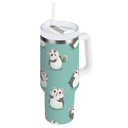 

JSTEL Cute Hamsters Cartoon 40 oz Tumbler Stainless Steel Water Bottle Vacuum Insulated Cup with Straw Lid & Handle For Travel Car Cup Holder
