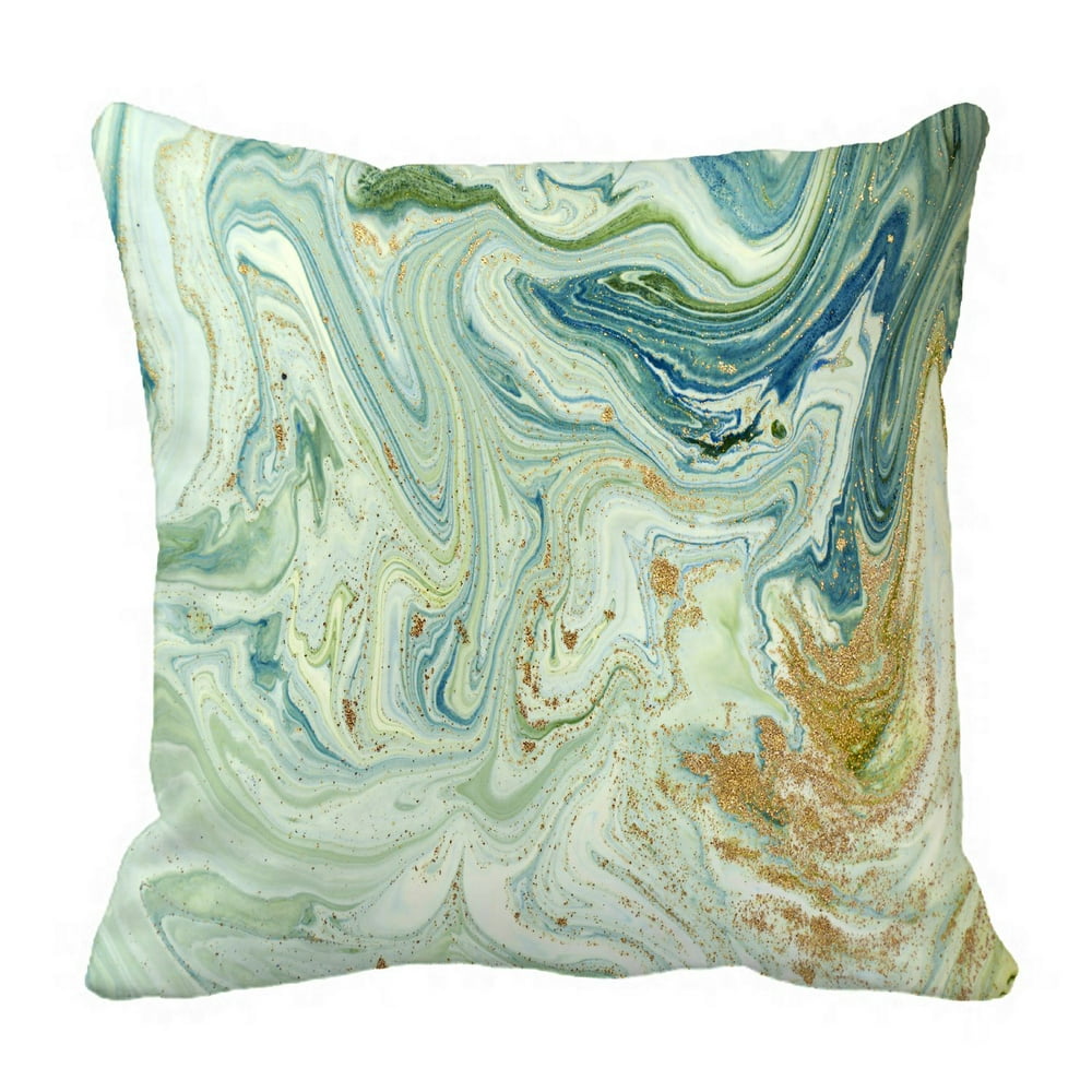 ABPHQTO Marbled Blue Green And Golden Liquid Marble Pattern Pillow Case
