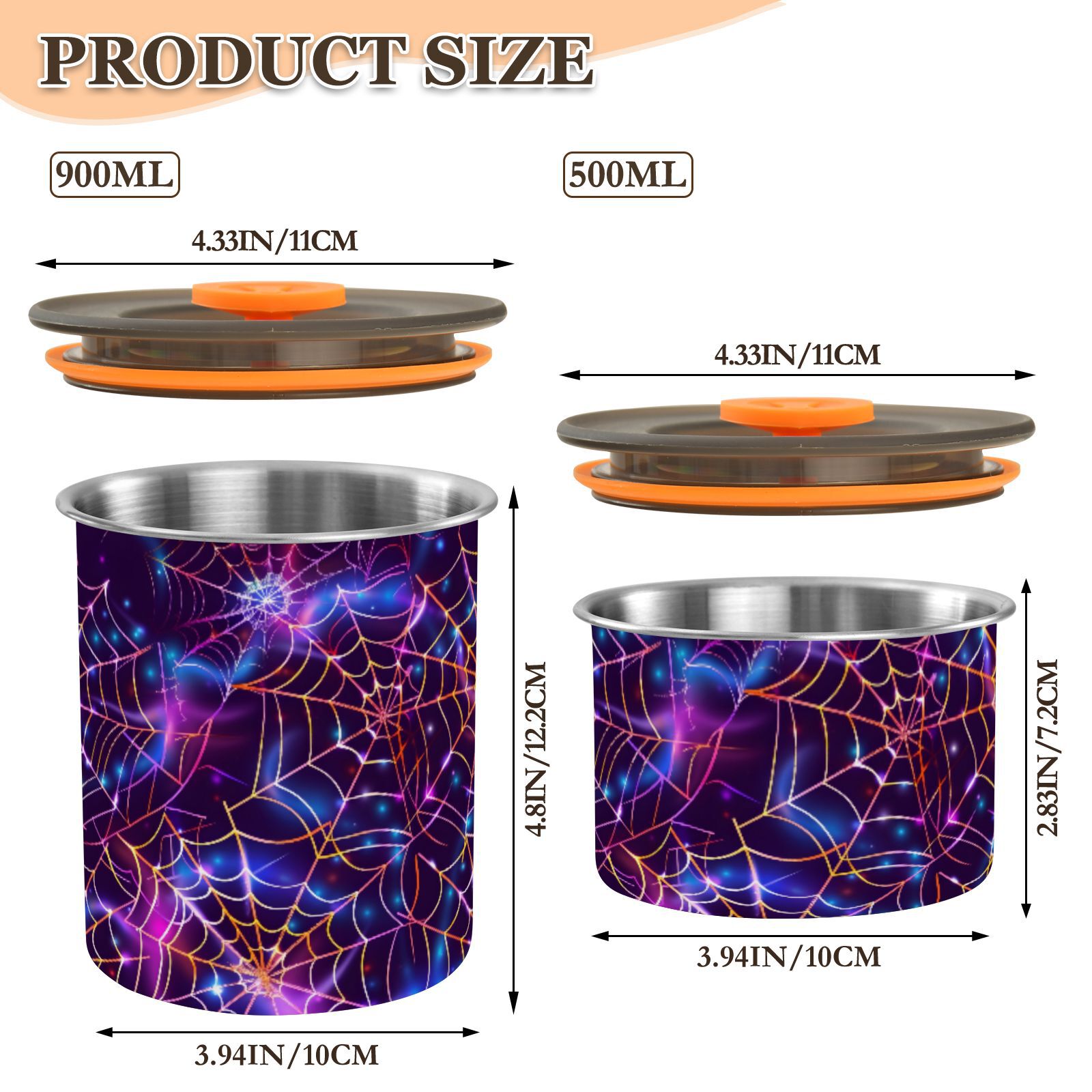 Halloween Purple Spider Airtight Coffee Bean Canister 30oz Food Storage Containers with Lids For Gournd, Tea, Sugar, Flour, Rice, Cereal, Candy Cookie Jar