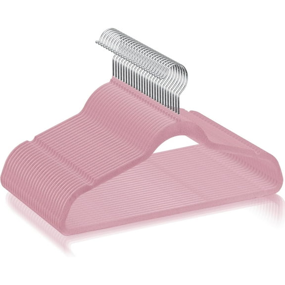 Hyxoo Velvet Hangers 100 Pack, Non-Slip Suit Clothes Hangers with 360 Degree Swivel Hook for Space Saving, Coats, Pants, Pink