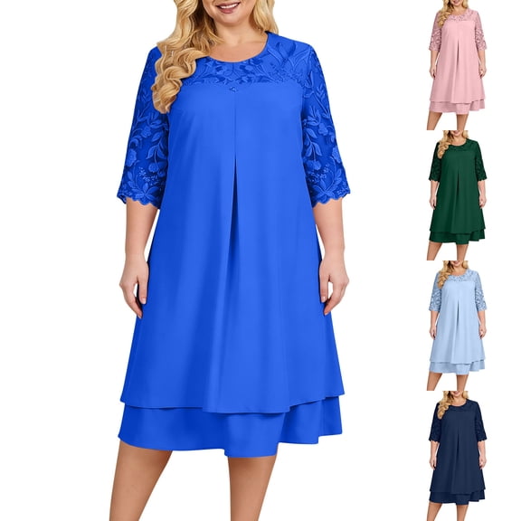 Zedker Dress for Womens Plus Size Wedding Guest Dresses Flowy Mother of The Bride Dress Pink XXXXXL