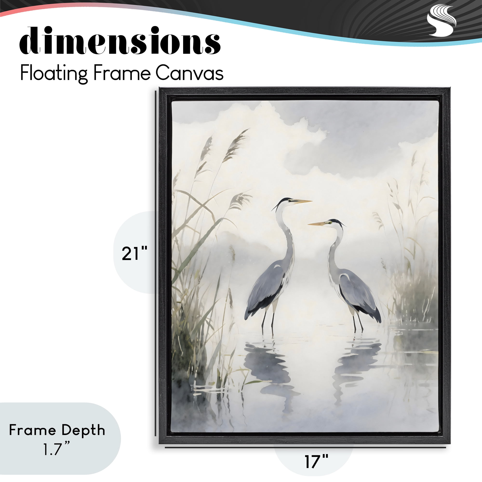 Stupell Industries Serene Wetlands Heron Reflections Black Framed Floater Canvas Wall Art, design by Creative Studio