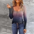thumbnail image 2 of Long Sleeve Shirts for Women 2024 Casual Solid Henley Tops Button Down Shirts, Scoop Neck Blouses Basic Ribbed Party Shirt, 2 of 5