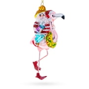 Santa Riding a Pink Flamingo Glass Christmas Ornament