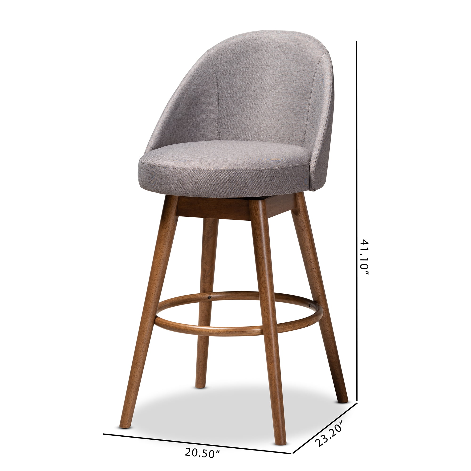 Set of 2 Baxton Studio Carra Mid-Century Modern Grey Fabric Upholstered Walnut-Finished Wood Swivel Bar Stool Set
