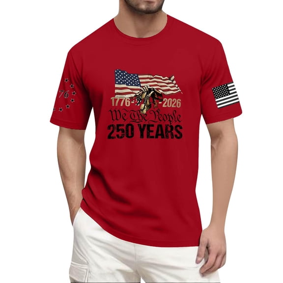Trgacdwlo S-5XL Big and Tall 250 Anniversary USA Mens T-Shirts 4th of July Short Sleeve Shirts for Men USA Flag Men's Shirts Red 5XL