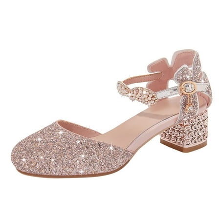 

WuLIQna Girls Dress Shoes Wedding Party Heel Mary Jane Princess Flower Shoes Children Shoes With Diamond Shiny Sandals Princess Shoes Bow High Heels Show Princess Shoes