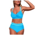 thumbnail image 2 of Duqingm Two Piece Sets for Women Womens Sexy 2 Piece Bikini Sets Cheeky High Cut Bathing Suit Color Block Textured Swimsuits 2026 Blue,L, 2 of 7