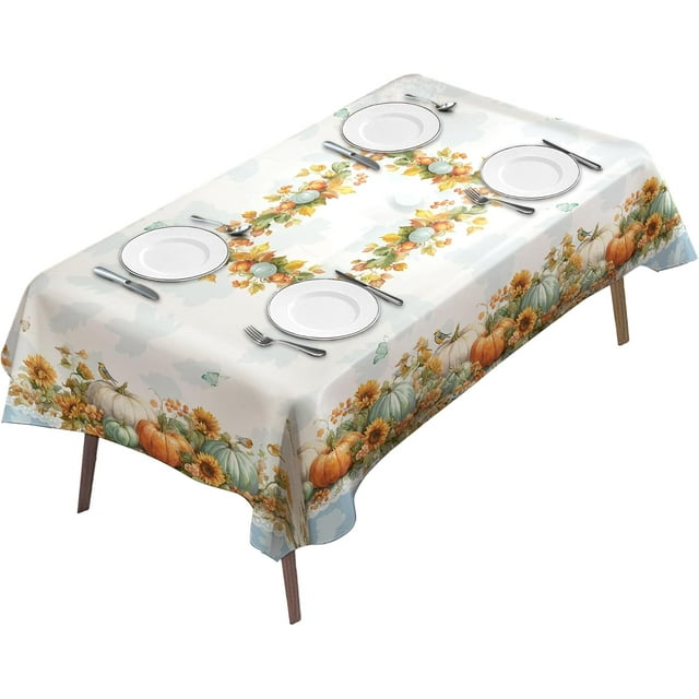 Fall Thanksgiving Rectangular Tablecloth x (xcm) Wipe Clean Pumpkin Table Cover for Family Gatherings Holiday Dinners Home Kitchen Decor