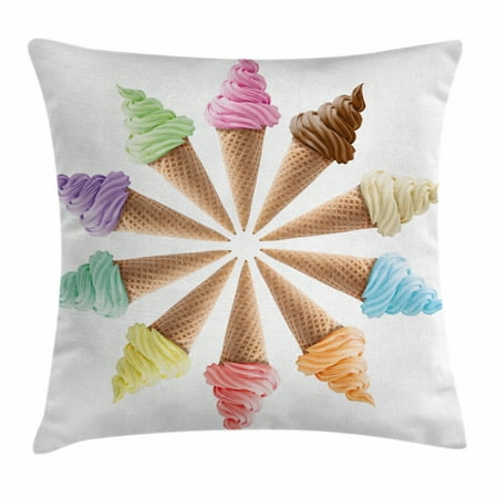 Pictures Ice Cream Cones - Ice Cream Decor Throw Pillow Cushion Cover, Cones with Various Flavors Forming a Stylish Row Summer Season Picture, Decorative Square Accent Pillow Case, 18 X 18 Inches, Multicolor, by Ambesonne