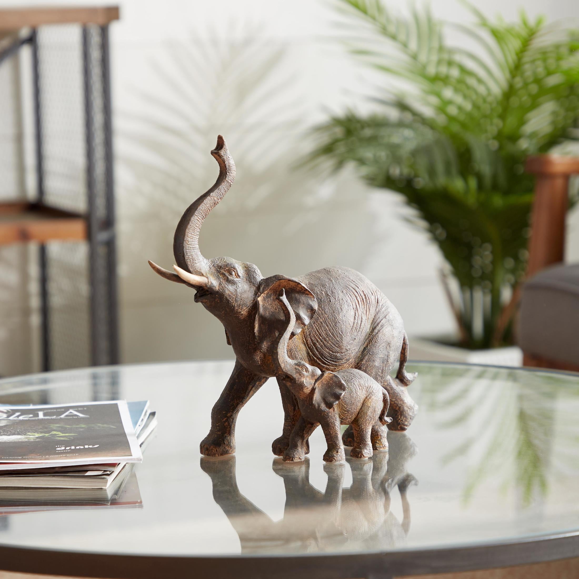11" x 11" Brown Polystone Elephant Sculpture, by DecMode