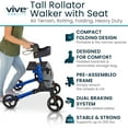 thumbnail image 2 of Vive Tall Rollator Walker with Seat for Seniors & Adults – Heavy Duty 4-Wheel All-Terrain, Folding, Lightweight with Brakes and Bag, Blue, 2 of 8