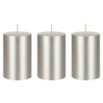 Mega Candles 3 pcs Unscented Silver Round Pillar Candle, Hand Poured Premium Wax Candles 2 Inch x 3 Inch, Home Décor, Wedding Receptions, Baby Showers, Birthdays, Celebrations, Party Favors & More