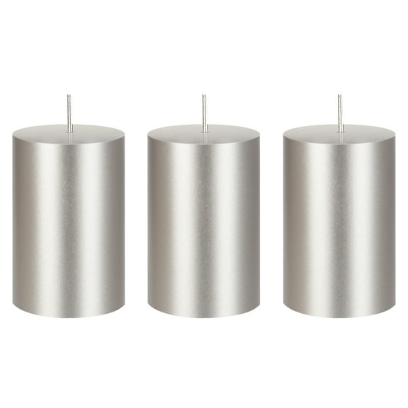 Mega Candles 3 pcs Unscented Silver Round Pillar Candle, Hand Poured Premium Wax Candles 2 Inch x 3 Inch, Home Décor, Wedding Receptions, Baby Showers, Birthdays, Celebrations, Party Favors & More