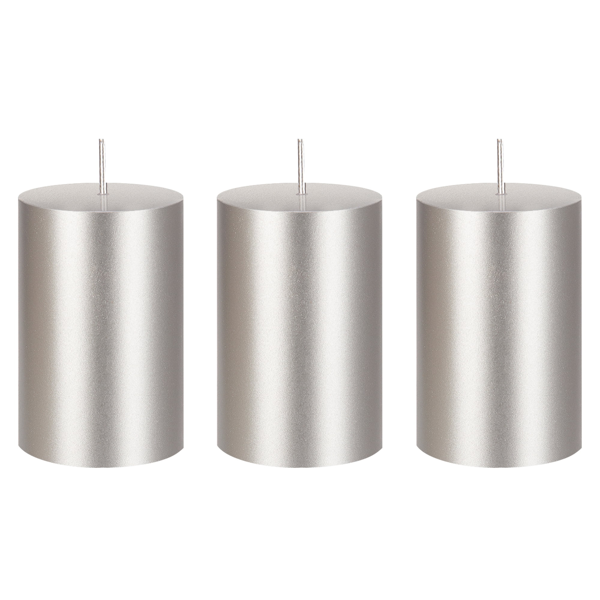 Mega Candles 3 pcs Unscented Silver Round Pillar Candle Hand Poured Premium Wax Candles 2 Inch x 3 Inch Home Décor Wedding Receptions Baby Showers Birthdays Celebrations Party Favors & More