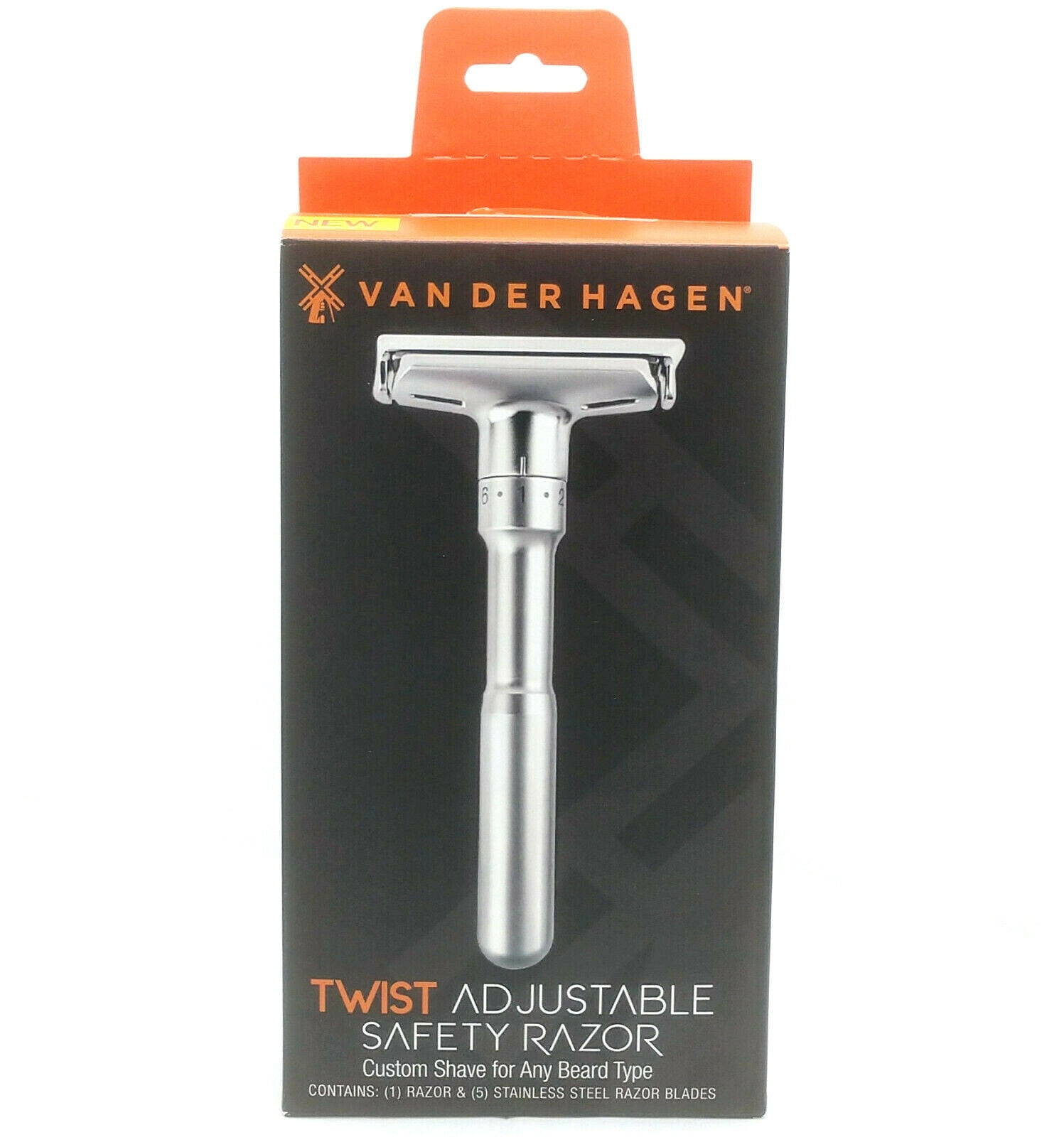 Van Der Hagen Unisex TWIST Adjustable Safety Razor Siver 5 Blades + Shave Butter sample