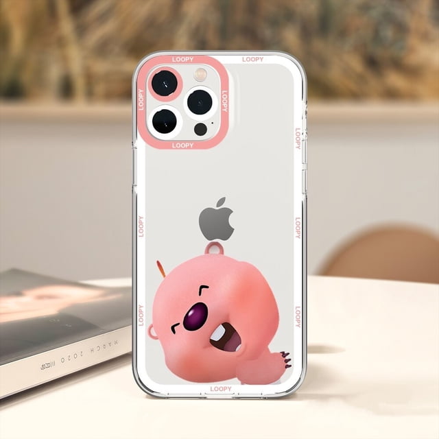 Funda de teléfono de dibujos animados de Corea, p-pororo, Rosa loopy, funda de teléfono para iPhone 11, 12 Mini, 13, 14 Pro Max, carcasa transparente Fivean unisex