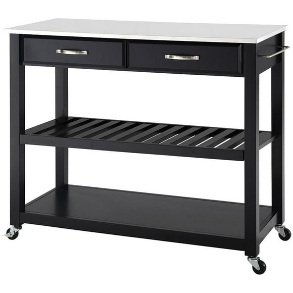 Crosley White Granite Top Kitchen Cart in Black