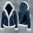 thumbnail image 2 of Hxshgdsn Womens Cropped Cardigans With Hoodies Fleece Faux Fur Trim Warm Jacket Coat With Pocket Navy S, 2 of 5