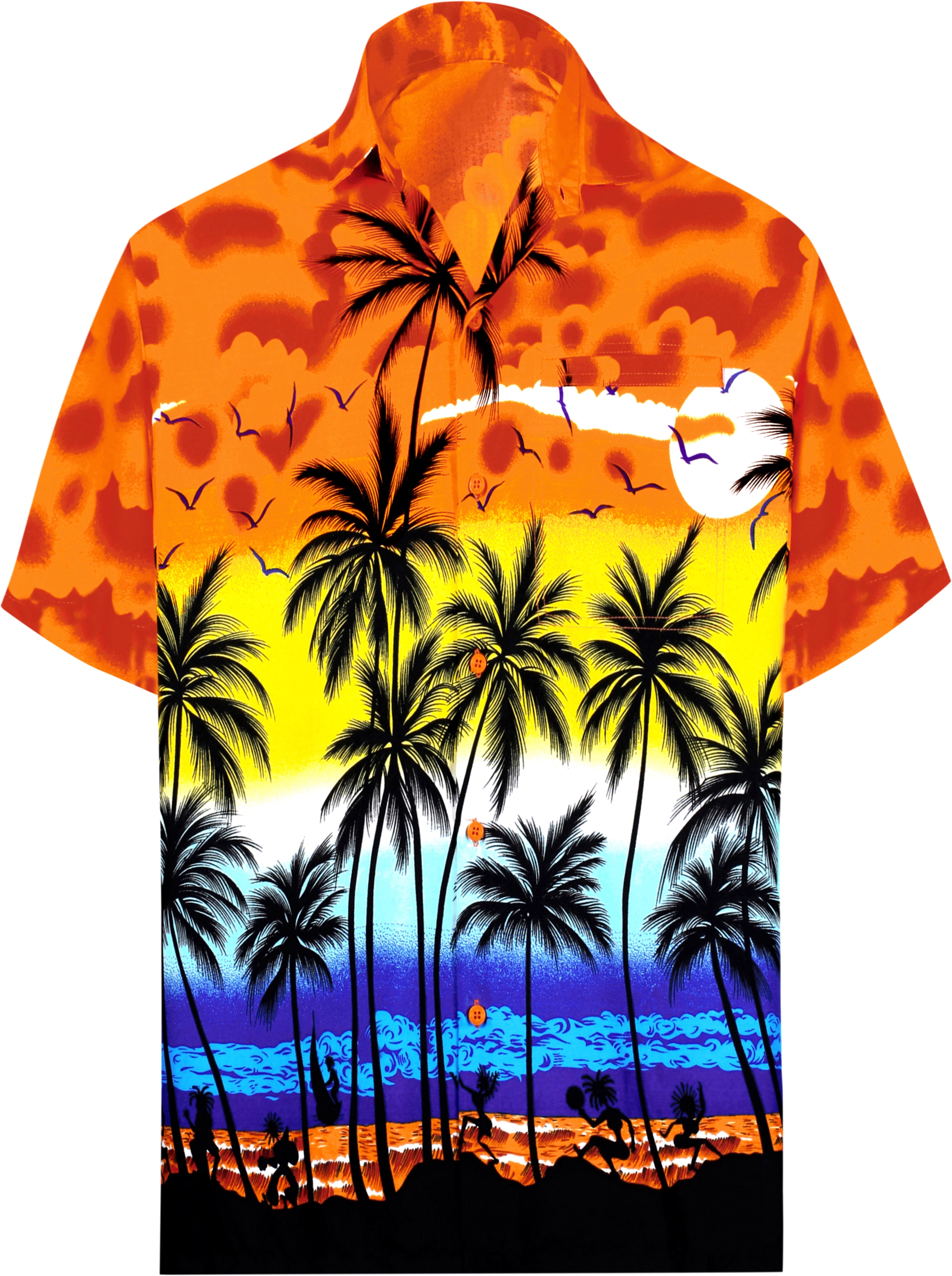 Mens Regular Fit Camp Palm tree Short Sleeves Button Down Hawaiian Shirts aloha