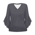 thumbnail image 5 of Yubnlvae Grey Blouses for Women Casual 3/4 Length Sleeve Womens Tops V Neck Tshirts Shirts with Flared Sleeve, L, 5 of 5
