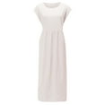 thumbnail image 2 of Vestido informal de lino sin mangas para mujer con bolsillos - Vestido midi de verano holgado con cuello redondo, 2 of 6