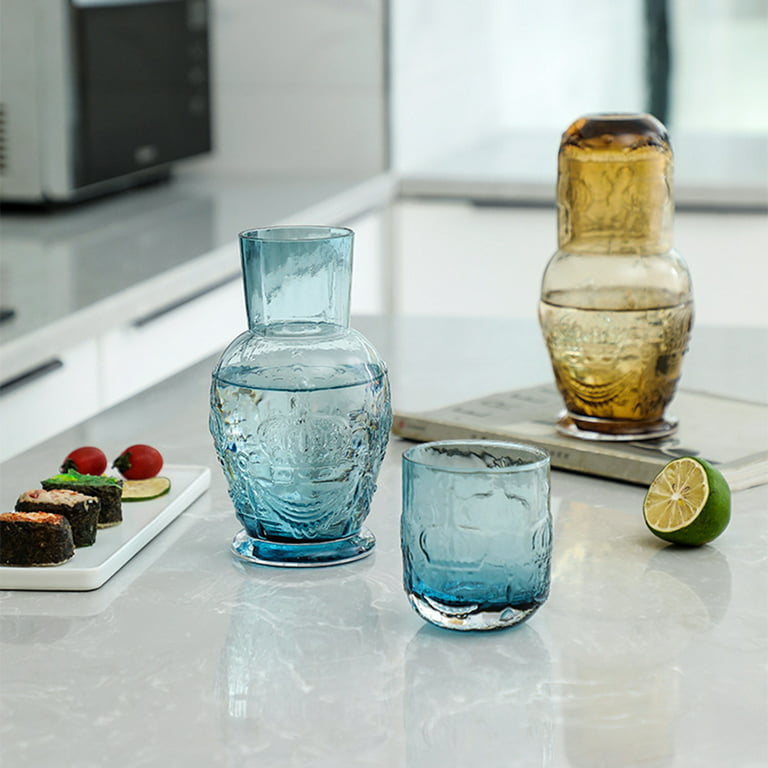 2023 New Vintage Bedside Water Carafe With Tumbler Tumbler Glass Relief  Glass Pitcher Cup Night Set