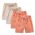 thumbnail image 2 of ITSAME Kids Girls Casual Shorts, Loose Fit Elastic Waist Cotton Linen Summer Breathable Athletic Shorts 4-Pack Beige 7T, 2 of 9