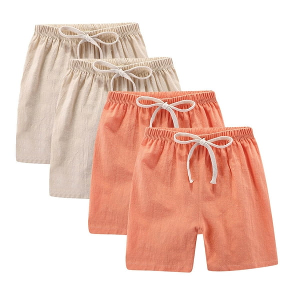 breaise 4PC Toddler Kids Boys Girls Hiking Shorts Summer Cotton Linen Athletic Shorts Drawstring Solid Walking Workout Shorts