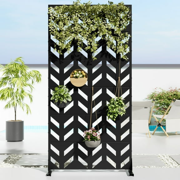MAYEERTY 72 × 35in Outdoor Privacy Screen with Stand Metal Balcony Decorative Screen, Black