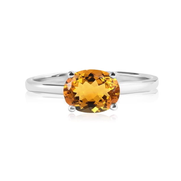 JeenMata Anillo de Compromiso Solitario de Citrino de Corte Ovalado de 1,25 Quilates (Piedra Natal de Noviembre) en Oro Blanco de 18 K sobre Plata
