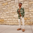 thumbnail image 4 of Carhartt Boys' Hooded Flannel Button-Front Long Sleeve Shirt (Mountain View Green Plaid, X-Large, XL, 18/20), 4 of 5
