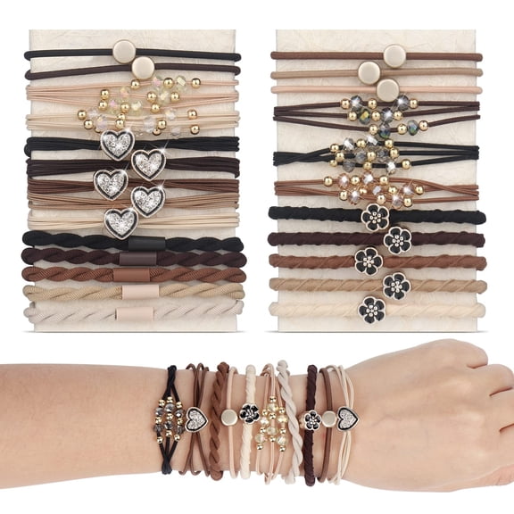 TUWAFE 25 Pcs Boho Hair Ties for Women,5 Styles Cute Hair Tie Bracelets for Thin&Thick Hair/Pony Tails,No Damage Elastics No Damage Hair Ties for Women