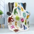 thumbnail image 4 of Marine Soft Flannel Fleece Blanket, Sea Animals Octopus Dolphin Shells Stingray Crab Turtle Jellyfish Wildlife Graphic, Cozy Plush for Indoor and Outdoor Use, 50" x 60", Multicolor, by Ambesonne, 4 of 5