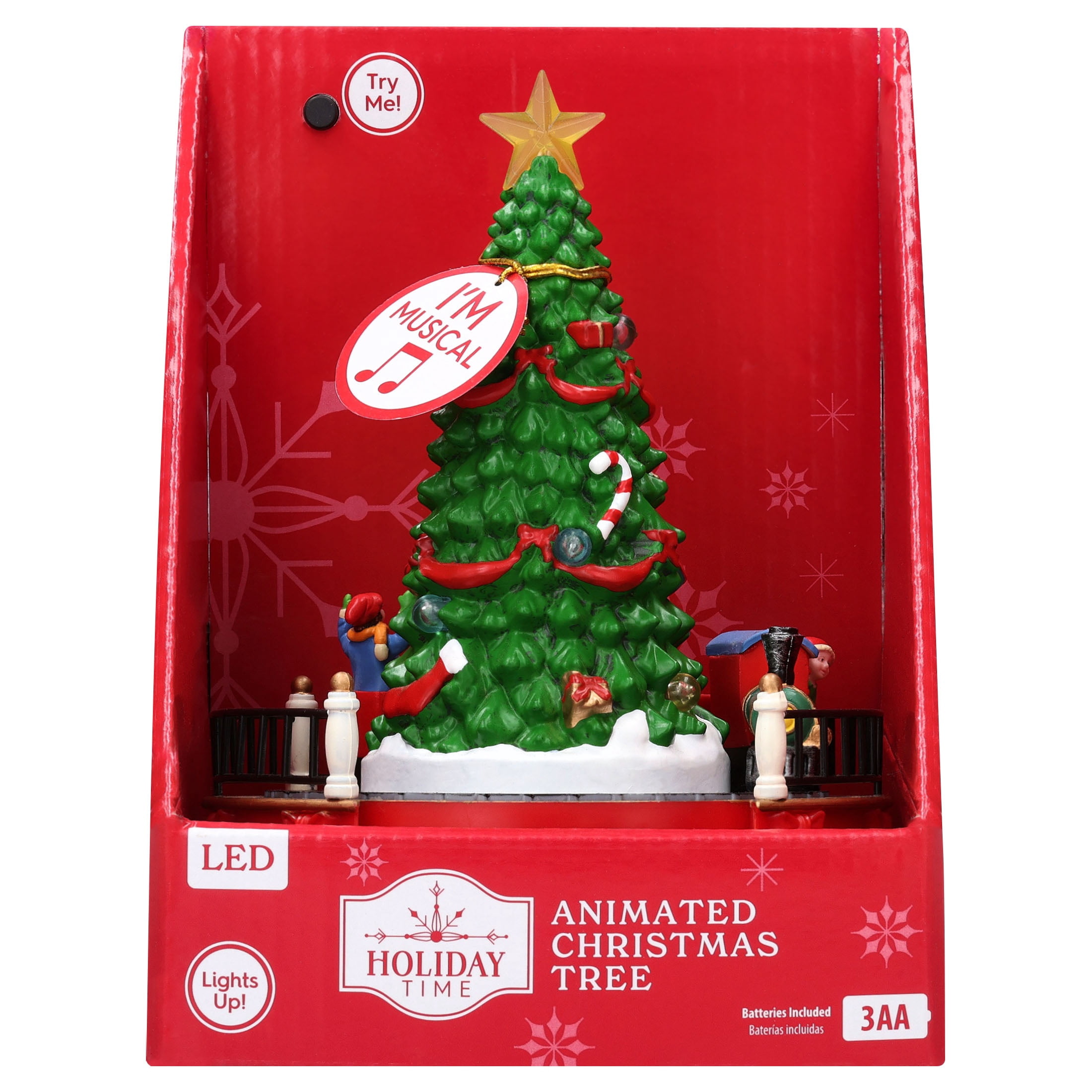 Light-Up and Musical Animated Tree with Train Christmas Village Decoration, Multicolor, 7.5", by Holiday Time