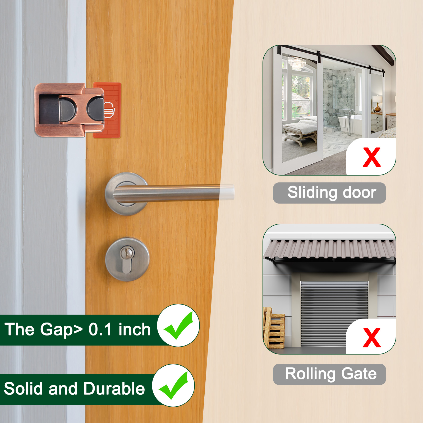 Uxcell 2Pcs Home Security Door Lock, Door Reinforcement Lock Latch, Upgraded Safety Night Lock Extra Protective Door Lock for Inward Swinging Door, Bronze