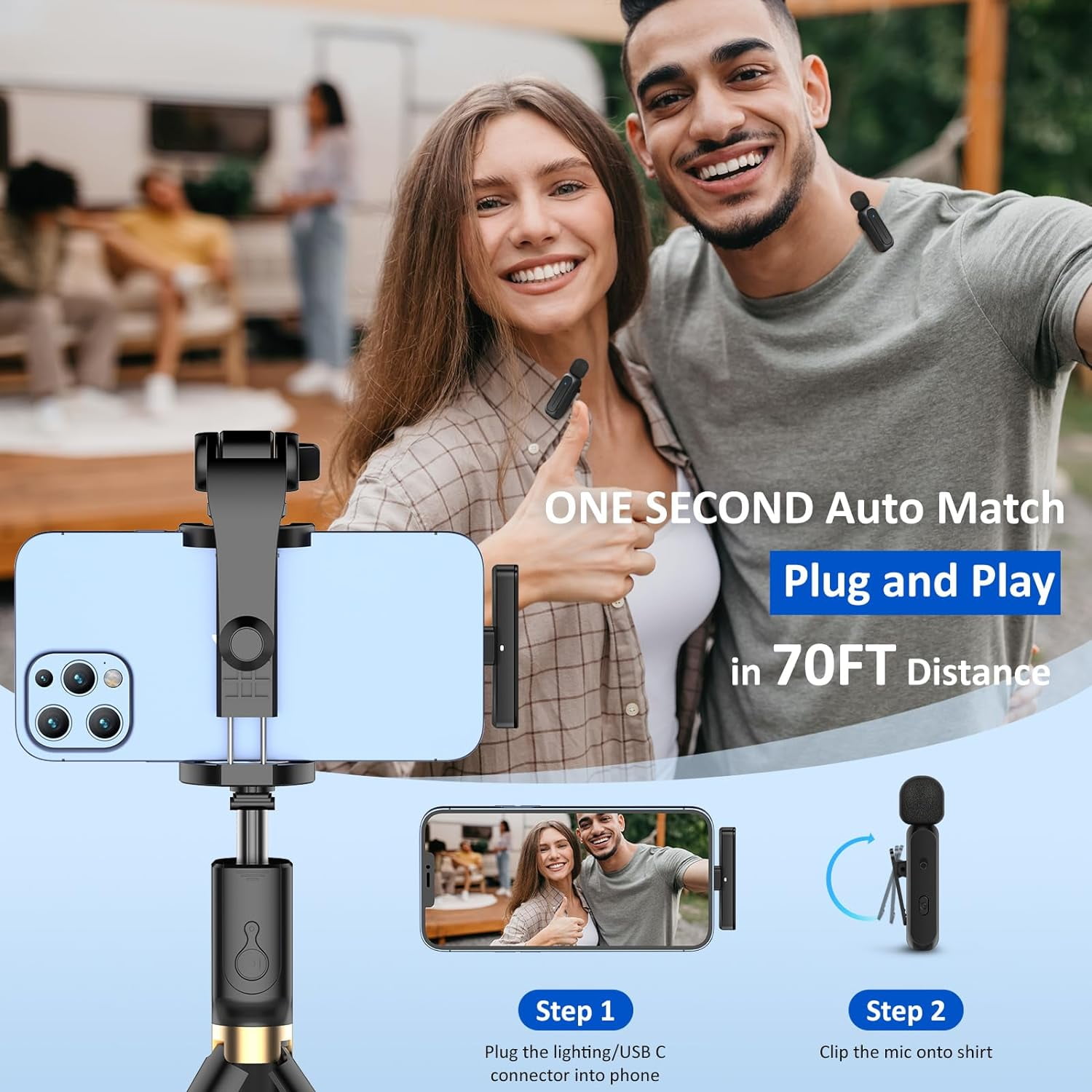 XIHAMA 2pcs Wireless Lavalier Microphone for iPhone iPad Android with Charging Case 7H Lavalier Wireless Microphone for Video Recording Vlogging, YouTube, Interview, 3 Modes Noise Cancellation