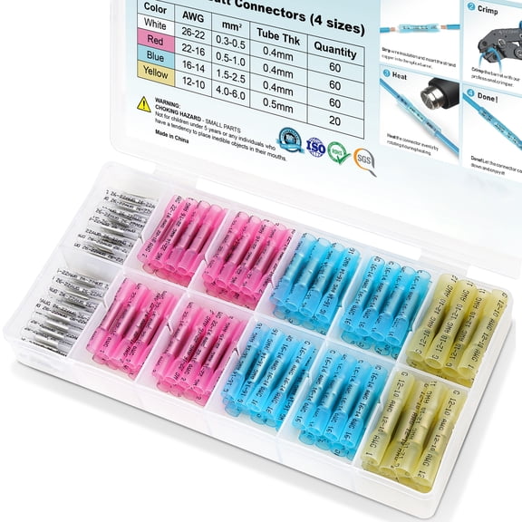 TICONN 200pc Heat Shrink Butt Connectors Kit, Waterproof Wire Crimp Terminals