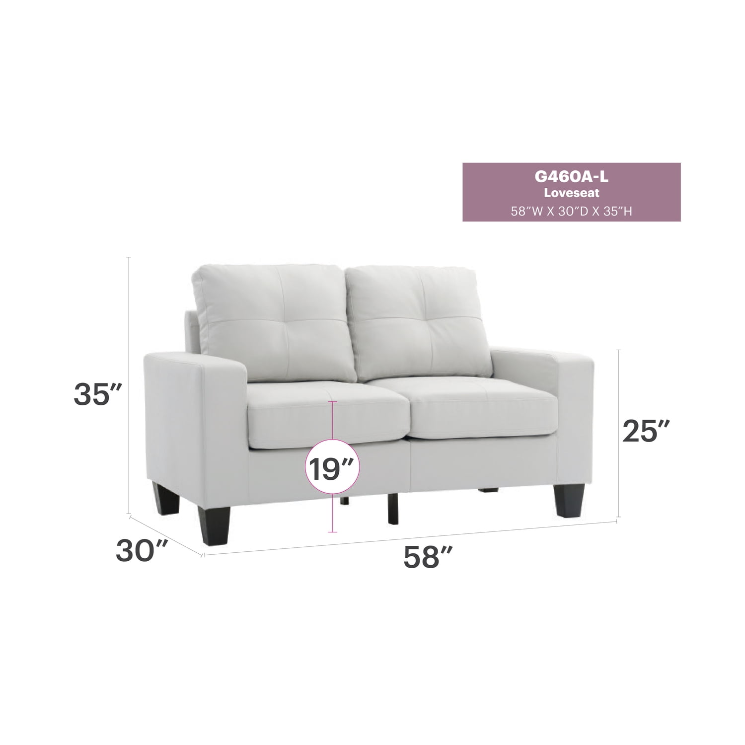 Glory Furniture Newbury Faux Leather Modular Loveseat in White