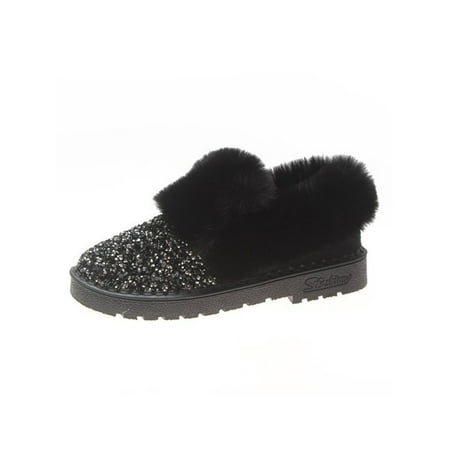 

Fangasis Ladies Casual Flats Plush Lined Non-Slip Moccasin Slippers Driving Comfort Faux Fur Collar Loafers Black 5.5