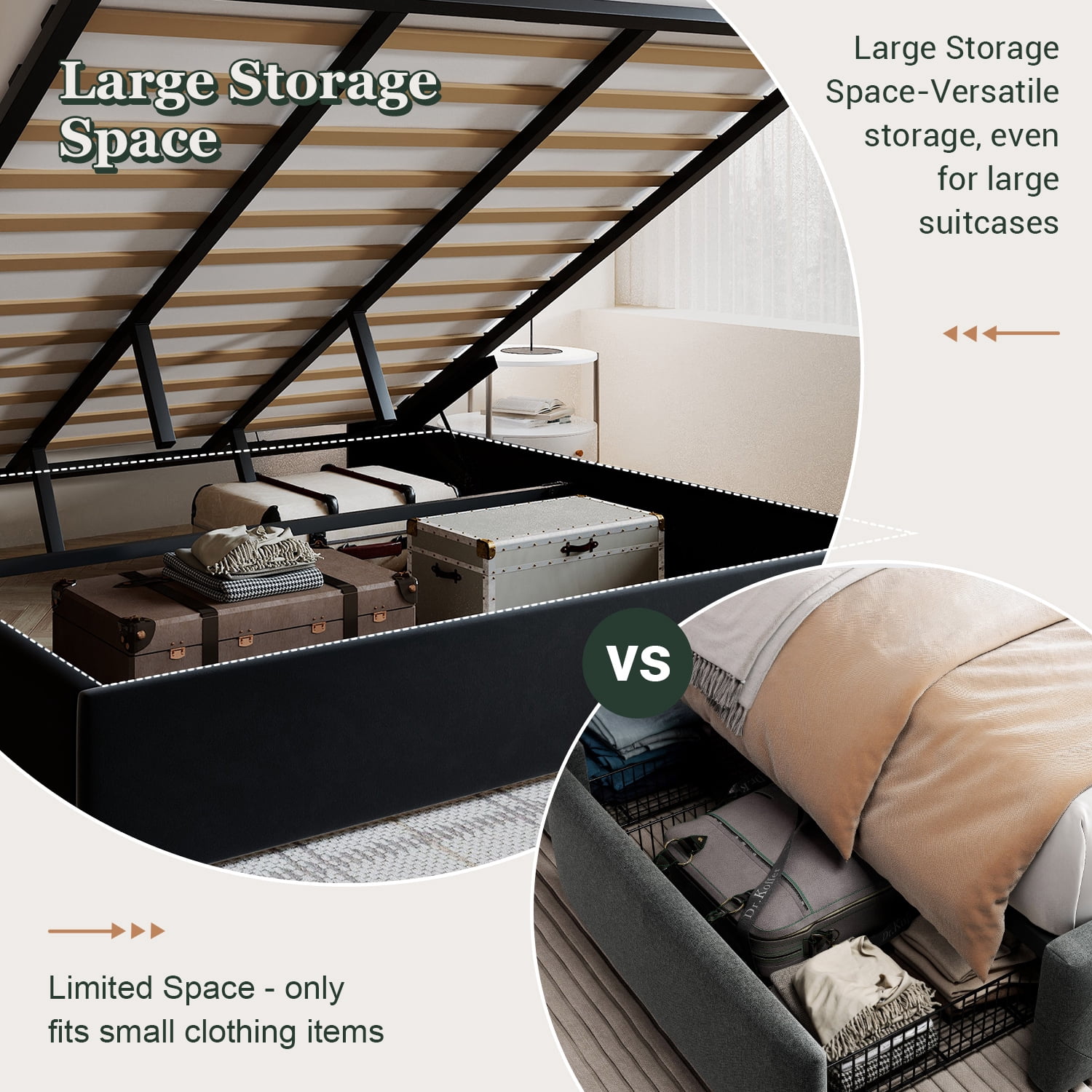Amolife King Size Bed Frame, Velvet Lift Up Storage Platform Bed with Upholstered Panel Wingback Headboard, Black