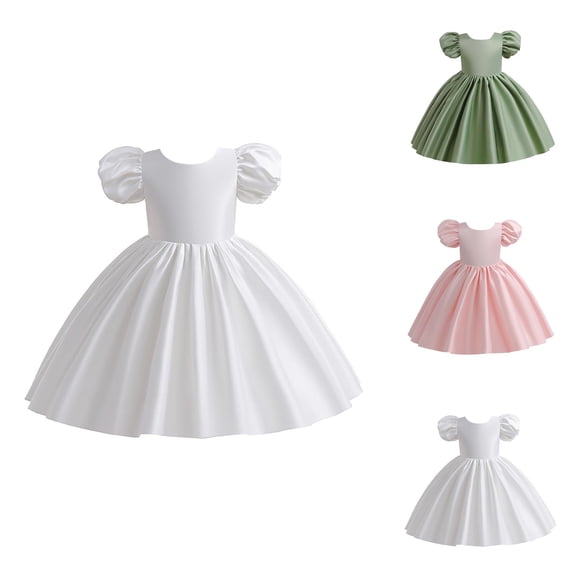Satin Puff Sleeve Evening Dress – Backless Tie-Up Princess Gown, Luxe Party & Stage Wear, Glamorous Statement Beyond Pink Dress for Girls Simplicity