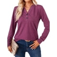 thumbnail image 3 of Xuanfei Women Solid Color V Neck Button Down Long Sleeve Top, 3 of 7