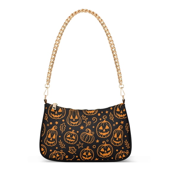 Halloween Pumpkins Stars Leaves Line Art Women's Tote Bag Detachable Strap Chain Bag Lightweight Shoulder Purse