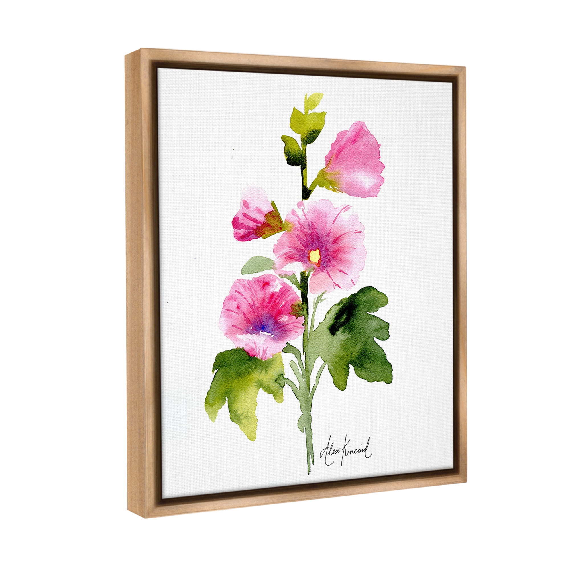 Stupell Industries Pink Watercolor Blossoms Botanical & Floral Painting Brown Floater Framed Canvas Art Print Wall Art, 25 x 31