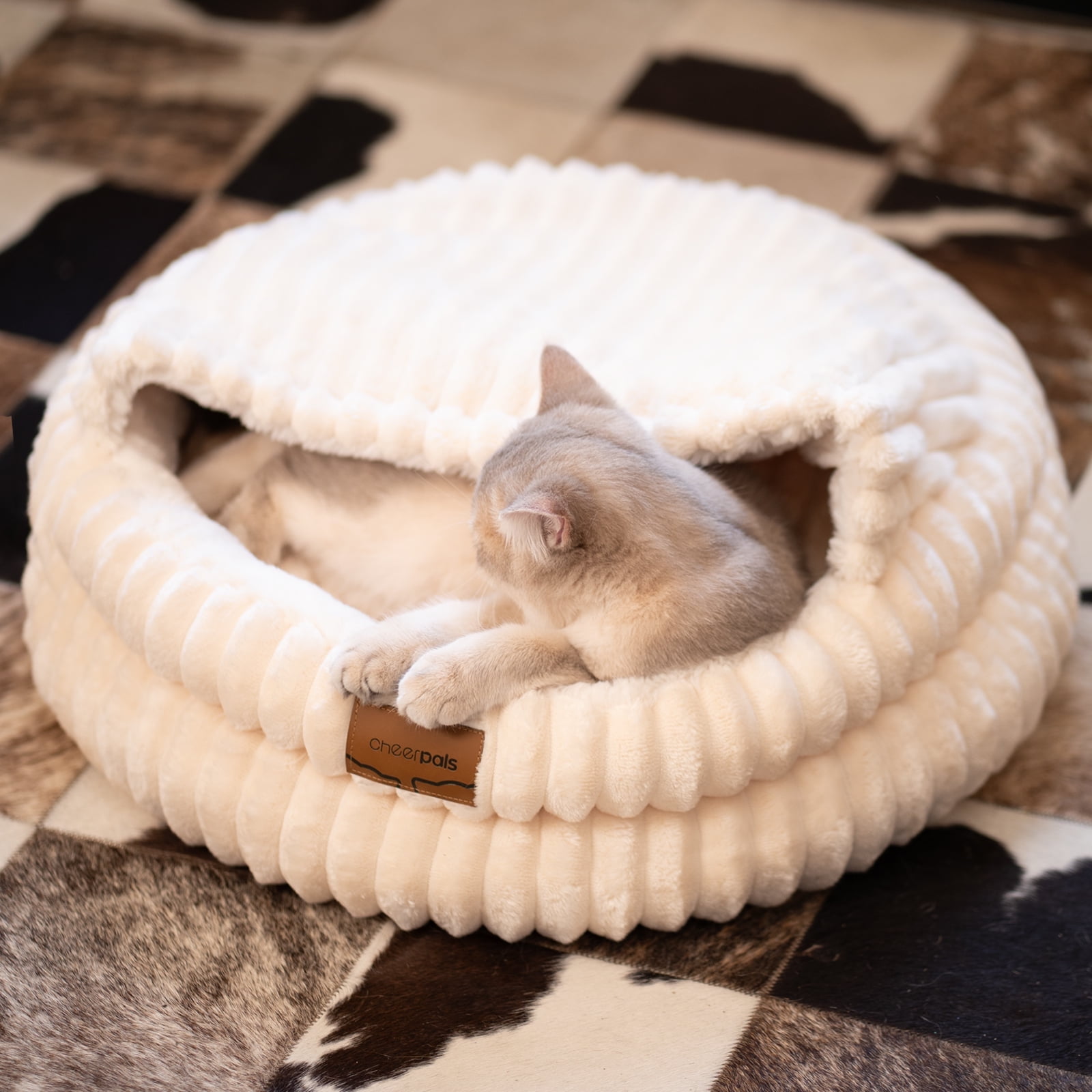 CheerPals Pet Cave, 20in Fluffy Soft Covered Cat Bed for Indoor Kitty Puppy(White)