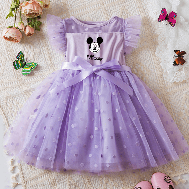 Robe Bébé Fille 2-6 Ans Mickey Minnie Mouse Princesse Jupe en Tulle Été Sans Manches Robe de Fête de Mariage pour Filles Été