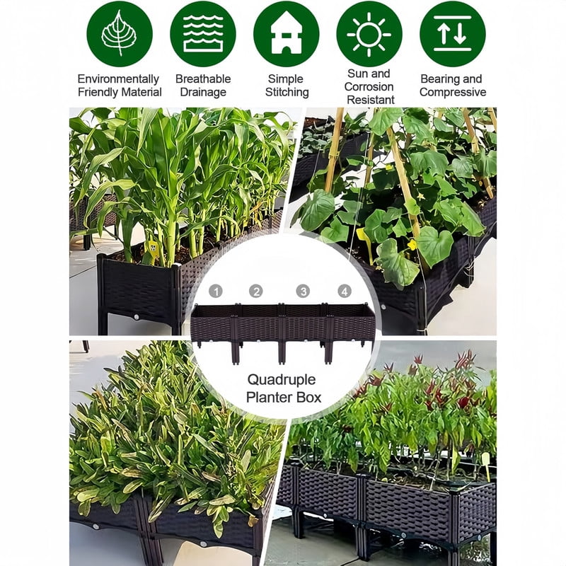 4Pcs Rattan Outdoor Planting Box, Raised Garden Bed, Garden Plant Boxes for Vegetables, Flowers