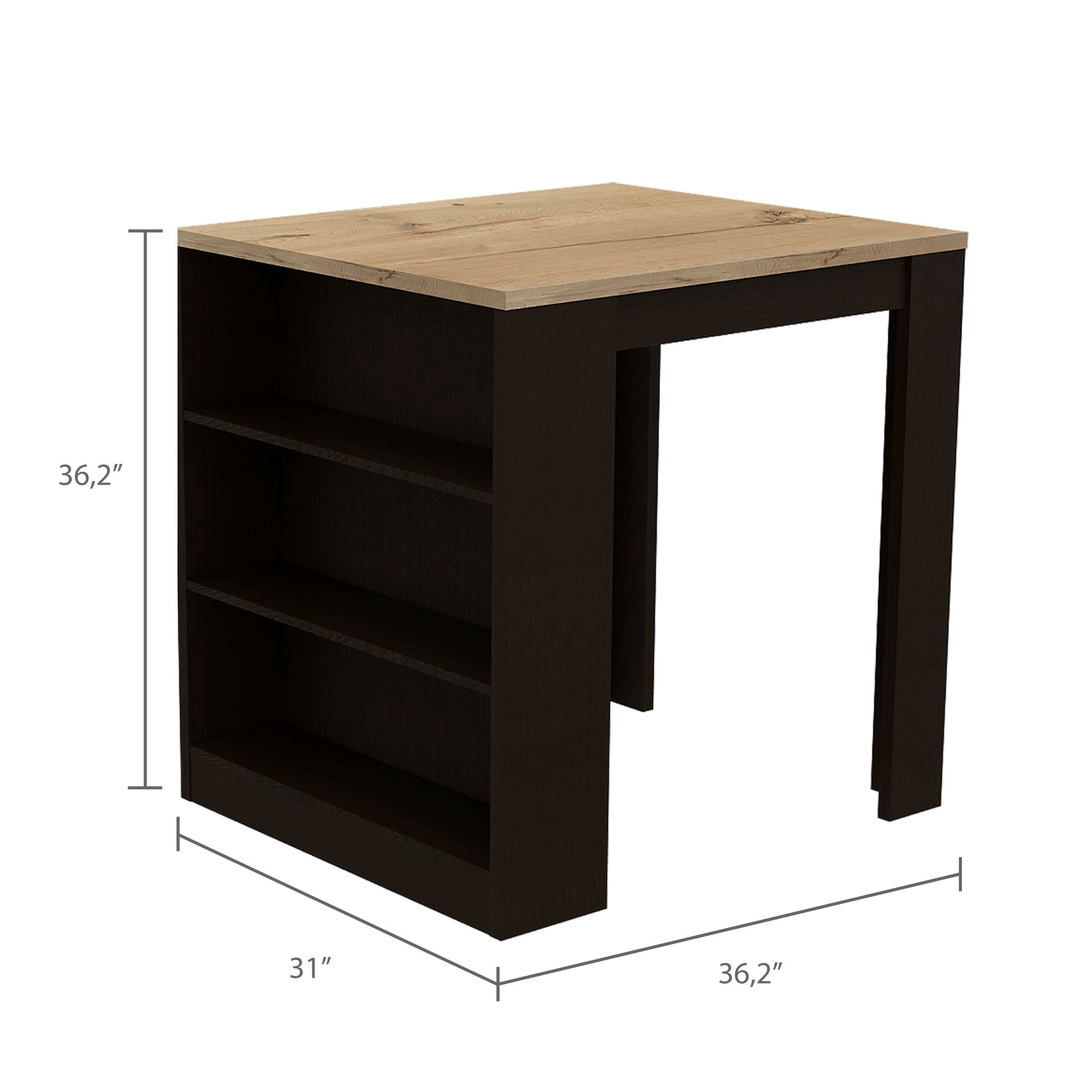 Boahaus Rennes Kitchen Island, Assembled Product Height 36 in, Black Wengue / Pine